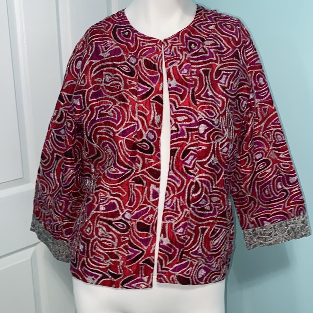 Chico’s 100% silk metallic jacket